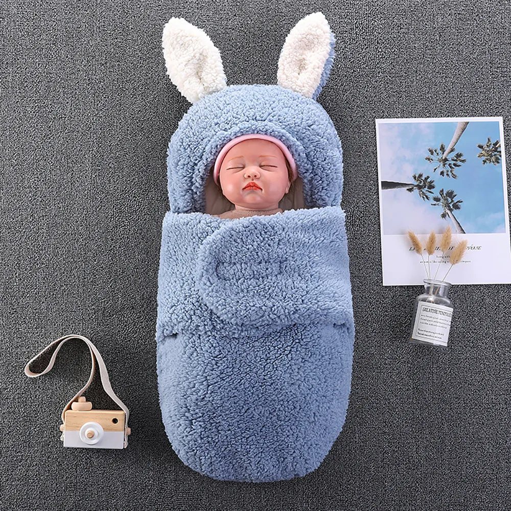 Śpiwory torebka dla niemowląt 06 miesięcy koperty niemowlęta dla urodzonych niebieskie różowe uszy design miękki ciepły owink