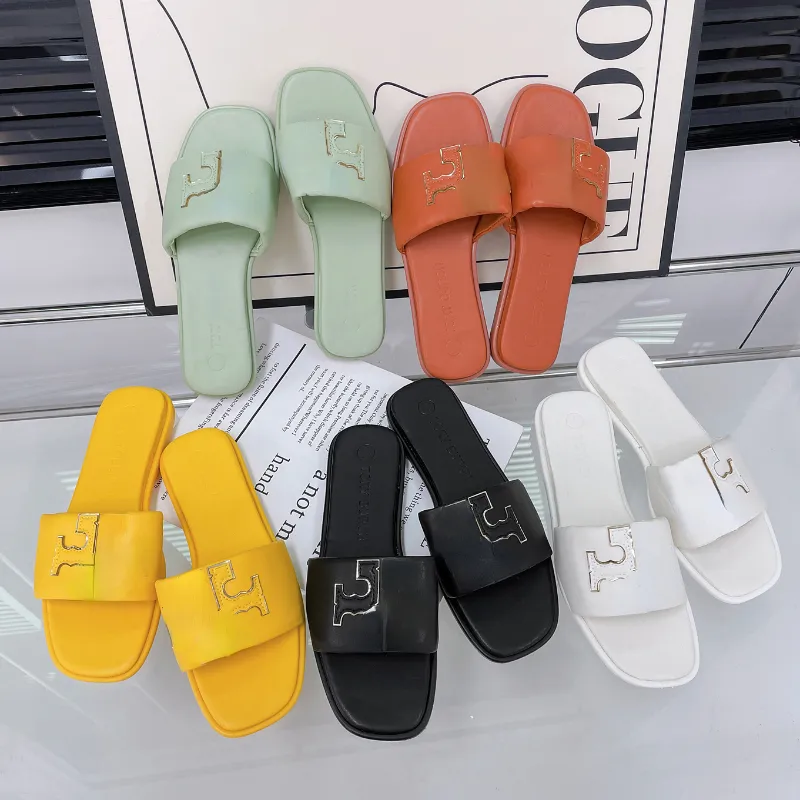 Designer Slippers Women Pu Leather Sandals Ladies Summer Beach Flat Shoes