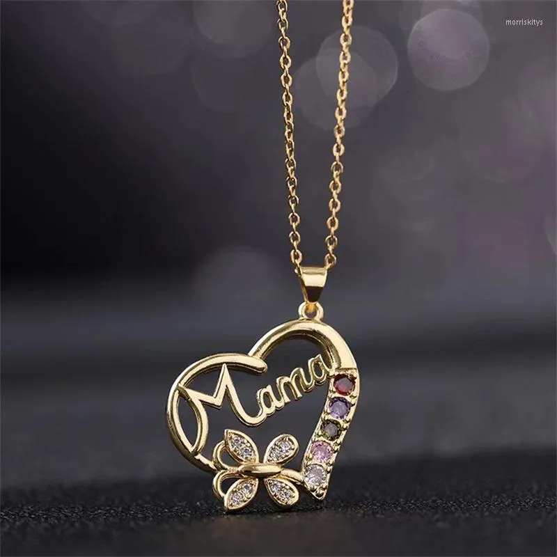 Kettingen Mode Europese en Amerikaanse Leuke Moederdag Moeder Ketting Kleurrijke Hart Vlinder Prachtige Sleutelbeen Ketting Charm Gift