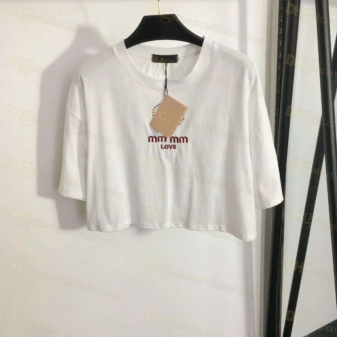 Women Designer T shirt Love embroidery hollow out hot diamond short sleeve T-shirt