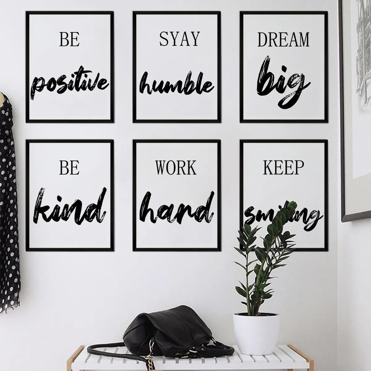 6pcs/Set Inspirational Quotes Frame Wall Stickers Home Office Decor Room Decoration Positive Bedroom Wall Words House Interior