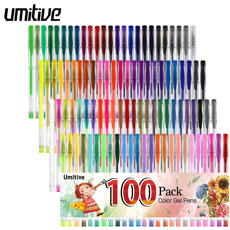 Гелевые ручки unmatity 100 цветов блестящие гелевые ручки устанавливают тонкие чернила для взрослых книг раскраски Diy