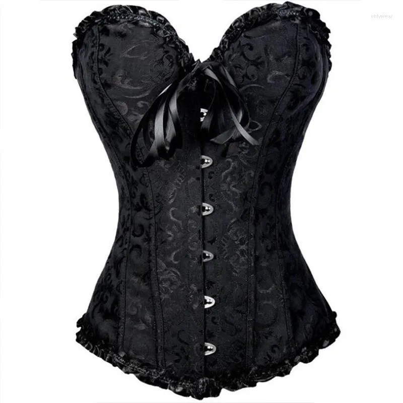 Women's Tanks Corset Women's Plus Size Corsets And Bustiers Overbust Floral Gothic Brocade Corselet Clothing Top White Black