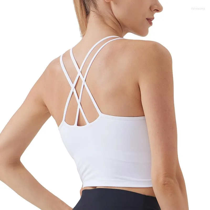 Tenue de yoga soutien-gorge de sport à la palangre pour les femmes en cours d'exécution sous-vêtement d'entraînement à fort impact intégré haut court à dos croisé