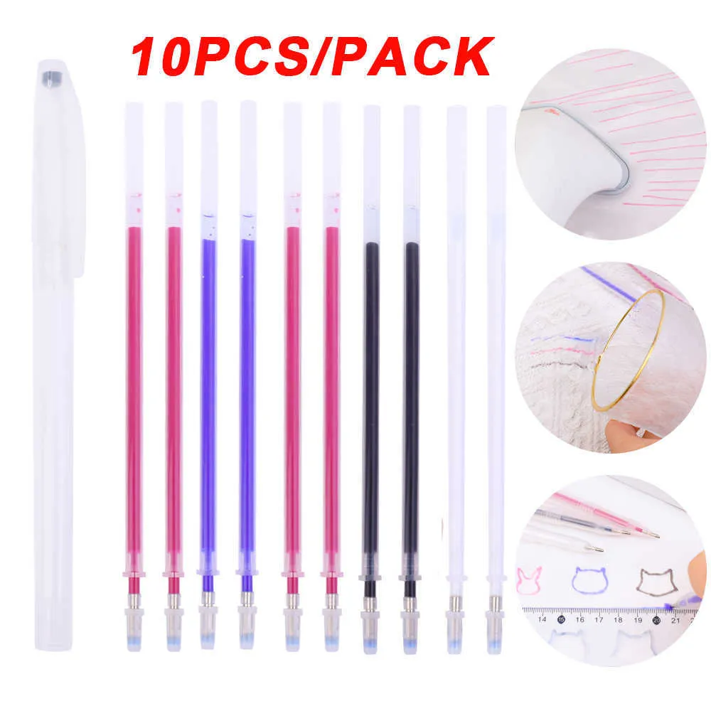 New 10Pcs/Set Heat Erasable Marker Pen High Temperature Disappearing Refill Pen For Leather Fabric Marking DIY Craft Sewing Supplies