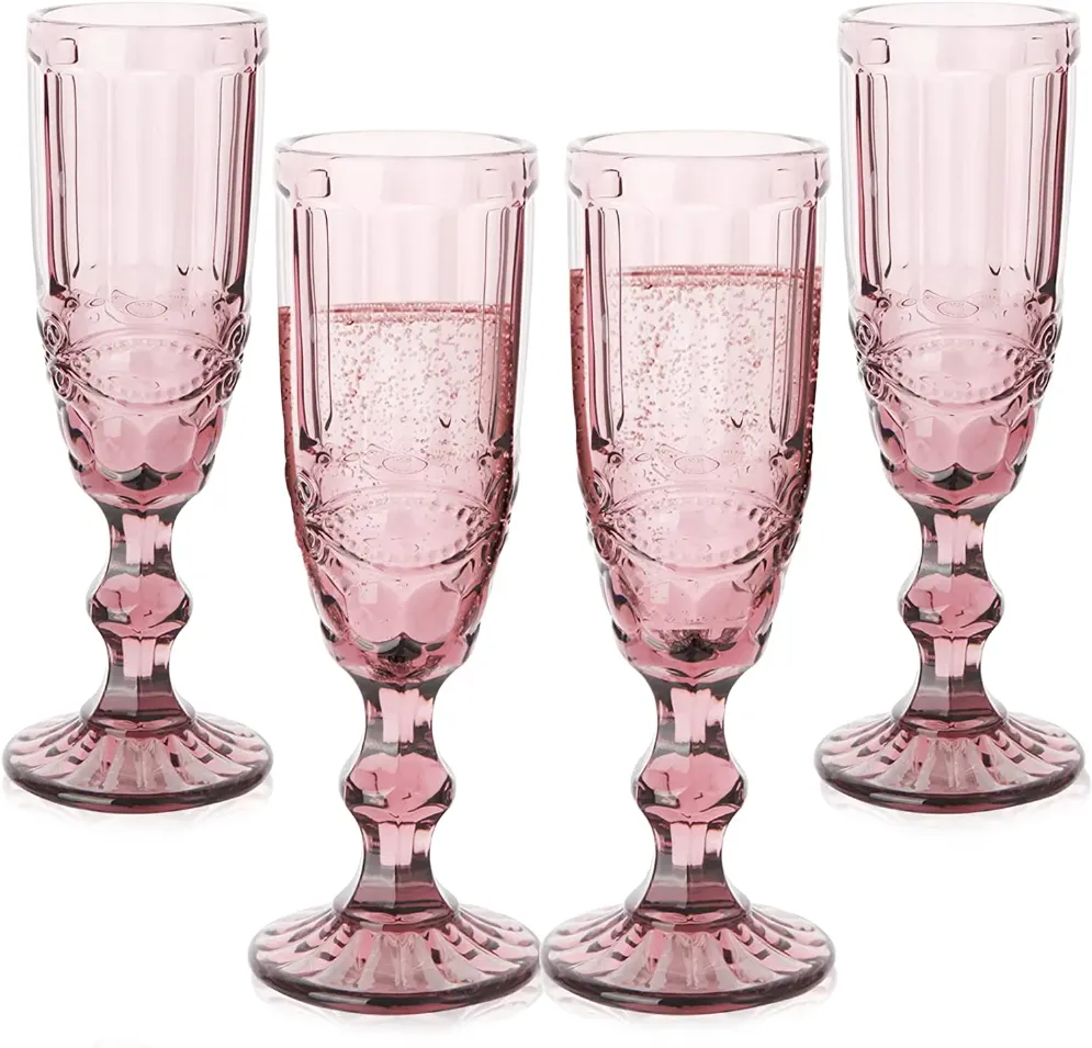 Gobelet de couleur Vintage pressé à la machine vin blanc flûte à Champagne verre à eau vert bleu rose gobelets en verre tasse en verre G0615