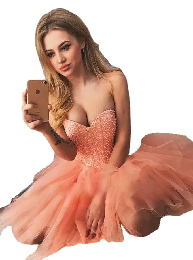 Coral Homecoming Dress: Chic Sleeveless Sweetheart A-Line Cocktail Dress  with Beadings - Short Prom & Graduation Dress from Dhgate Homecoming Dresses  - price 330.98