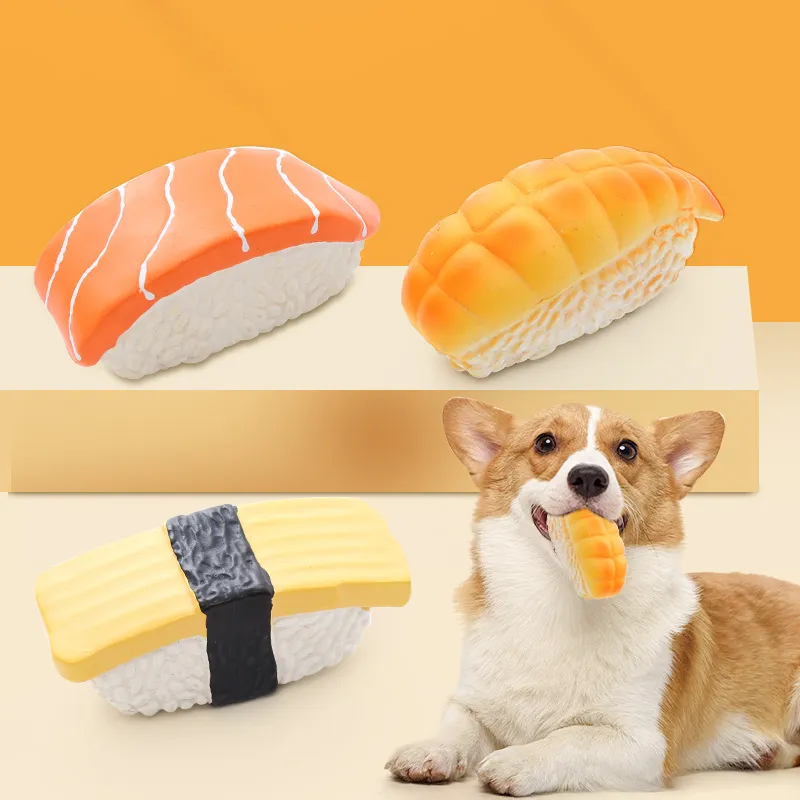 Novos brinquedos para cachorros de látex de sushi, divertidos, resistentes a mordidas, produtos para animais de estimação