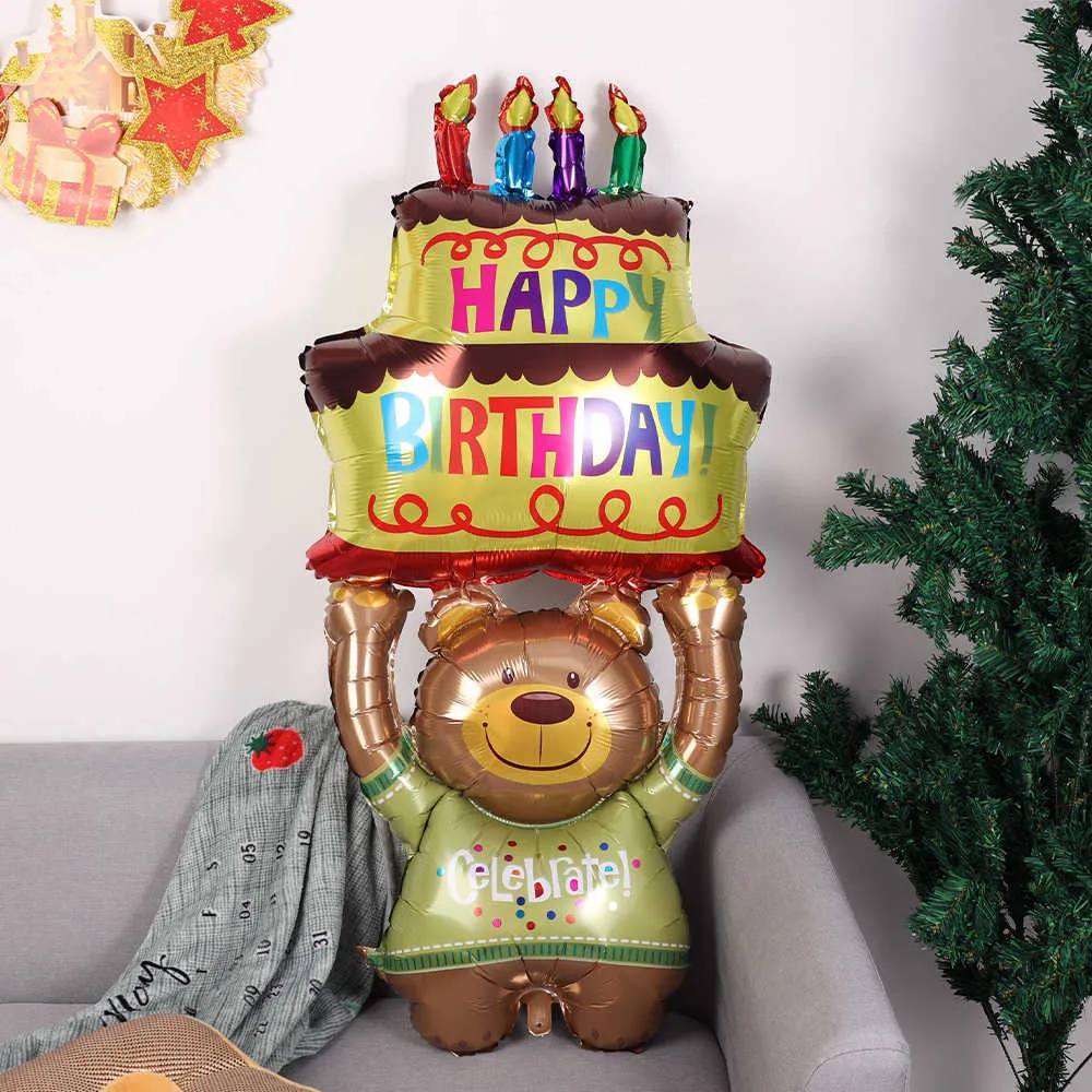 Neue Alles Gute zum Geburtstag Kuchen Ballon Cartoon 3-Schicht Große Kerze Bär Kuchen Folie Ballon Geburtstag Party Baby Dusche dekoration Kinder Spielzeug