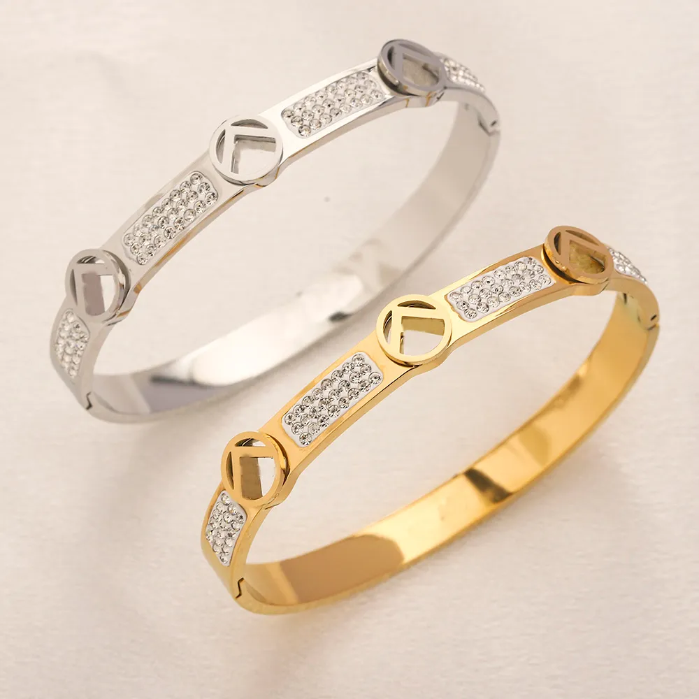 Wysokiej klasy marki Bransoleta kątowa Słynna kobiety 18-karne złote srebrne bransoletki nigdy nie zanikają opaska ze stali nierdzewnej Inkrustowana krystaliczna biżuteria kryształowa