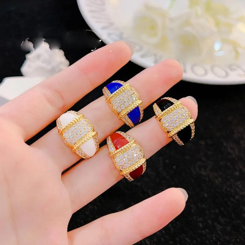 Cluster Rings 2023 Women Italian Textured Carved Gold Ring Vintage Full Diamond Girl