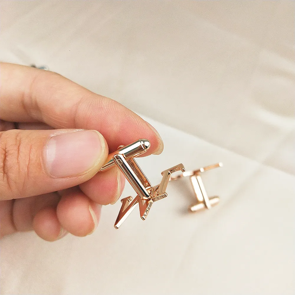 Boutons De Manchette Alphabet Bleu Pour Homme - Acier Inoxydable 20mm, Quartz Synthétique, Style Élégant Mariage Et Affaires