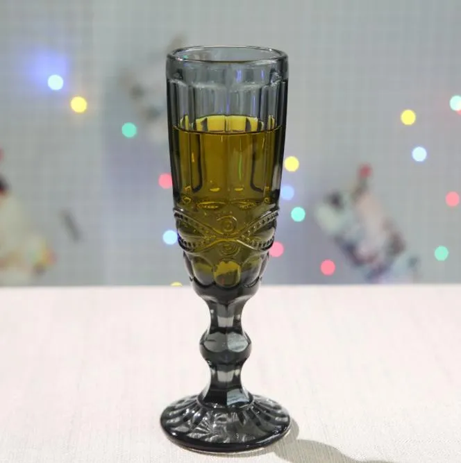 Machine Pressed Vintage Colored Goblet White Wine Champagne Flute Water Glass Green Blue Pink Glass Goblets Glass Cup