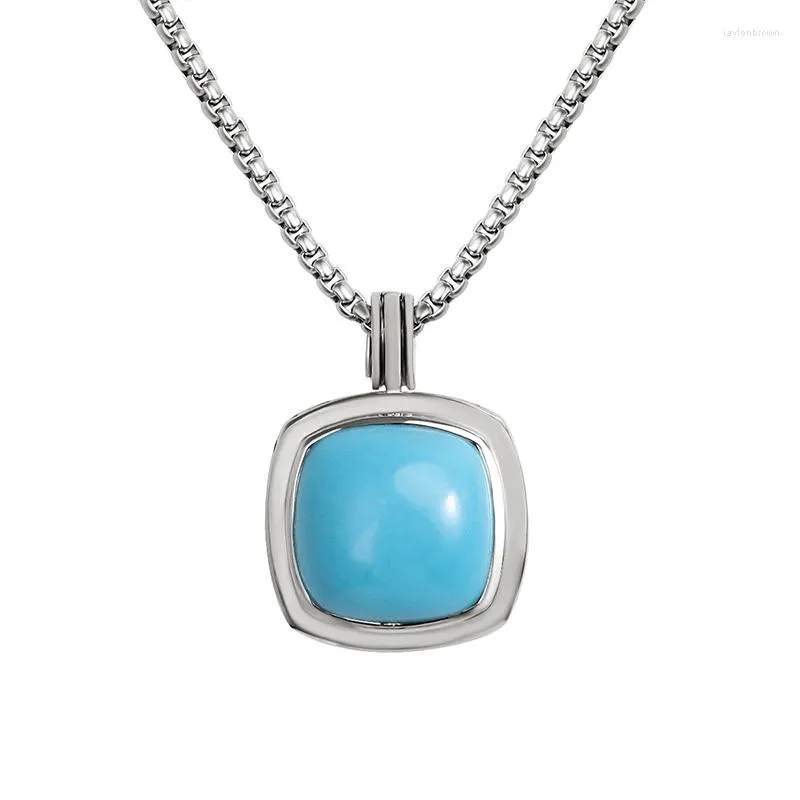 Colliers pendentifs à la mode collier en cuivre plaqué or blanc avec 20mm Turquoise et bijoux de chaîne de boîte pour les femmes