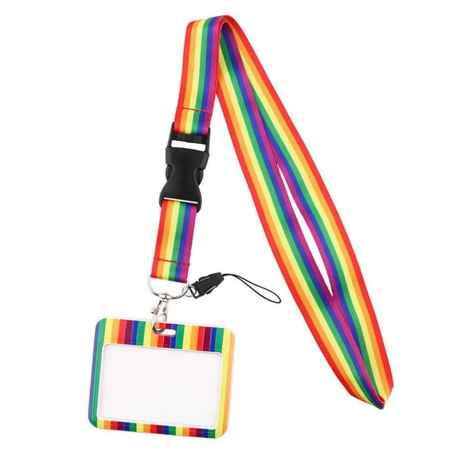 DZ2075 arc-en-ciel Gay LGBT Pride cou sangle porte-clés porte-badge carte d'identité passe accrocher corde lariat longe pour porte-clés accessoires G102736