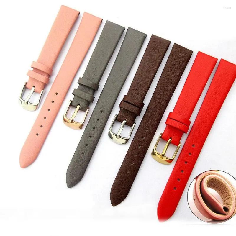 Pulseiras de relógio ultrafinas e macias, pulseira de couro anti-padrão horizontal, acessórios de mão para relógios femininos rosa vermelho branco 16 mm 18 mm 20 mm 22 mm