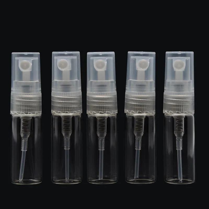 Bouteilles de parfum en verre de verre de 2 ml avec atomiseur de brouillard Bouteilles de parfum claires 2 ml pour conteneur de pompe de parfum de pulvérisation en gros 1000 Pcs gratuit DHL Eliib