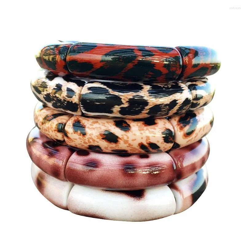Pulseras con abalorios FishSheep, brazaletes apilables de acrílico con estampado de leopardo Vintage para mujer, pulsera elástica de resina, regalo de joyería de moda 2023