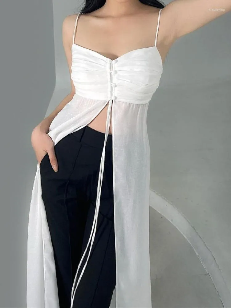 カジュアルドレスY2K美的セクシーなプリーツホルター女性ドレス2023夏のスプリットファッションガーゼパッチワークオフショルダーベスティト