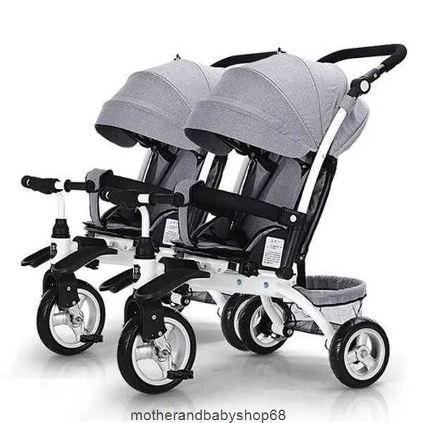 Twins Baby Side by Dreirad-Fahrrad-Kinderwagen 3-in-1, kann sitzen und liegen, geteiltes Kind, Fahrt, Schlafanhänger, Kinderwagen