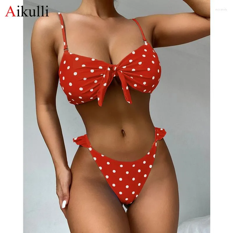 Maillots de bain pour femmes 2023 rétro à pois Bikinis maillots de bain femmes Sexy noué sur la poitrine plage Bikini ensemble été femme maillots de bain maillots de bain