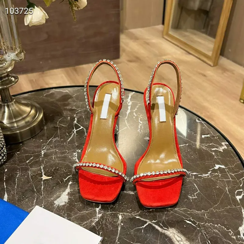 Fashion Women Sandals Pump Famous FIONA 85 mm Italy Classic Peep Toe Leather Clare Crystal Strap Embellished Designer Sexy Wedding Party High Heels Sandal Box EU 34-42