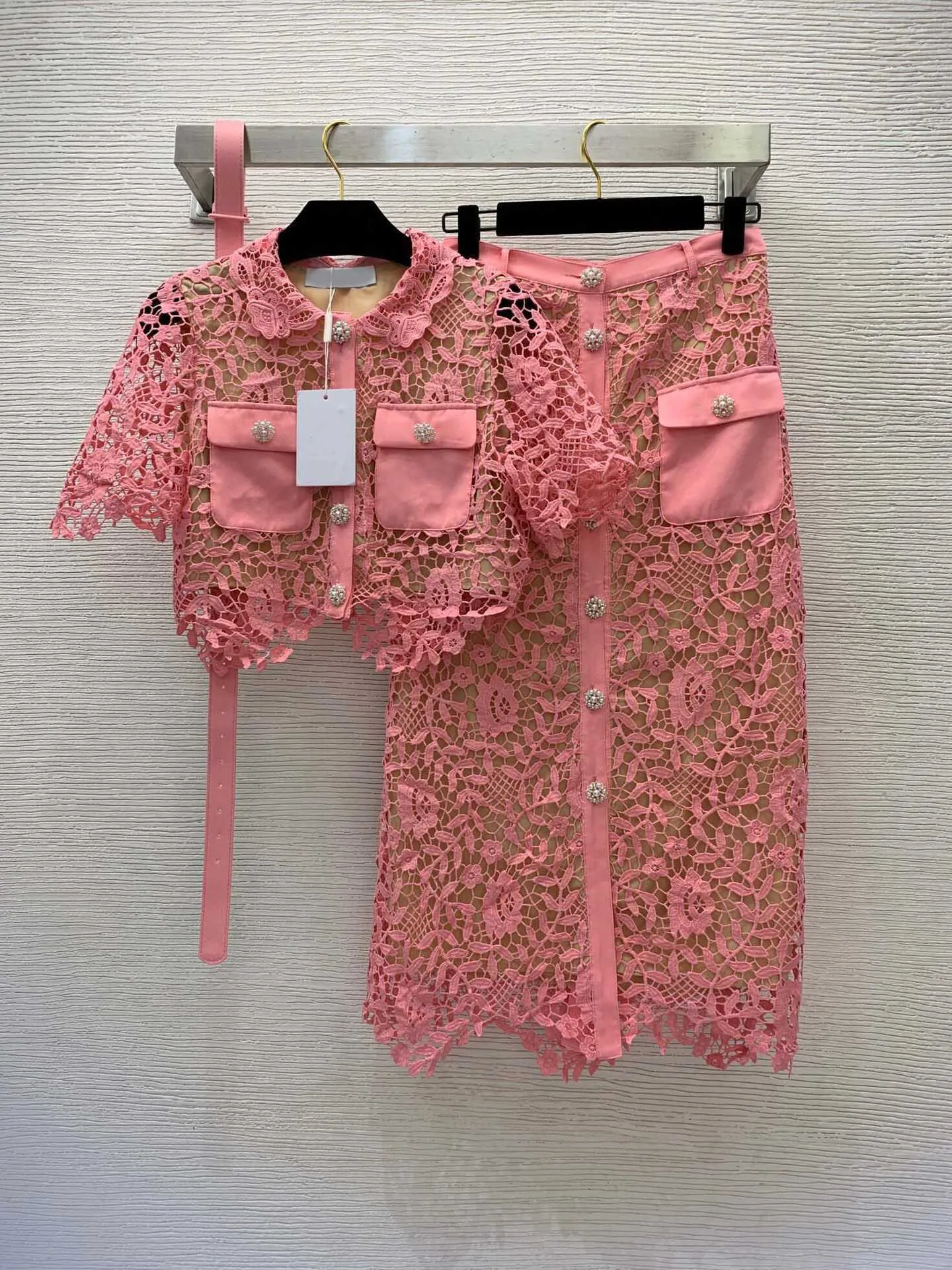 Skirt Set Womens Designer Outfit: Double Pocket Lapel Top High