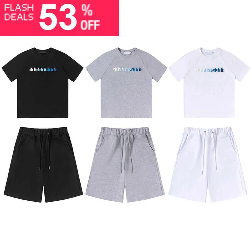 Trapstar London T Shirt Chest White Blue Color Towel Embroidery Mens