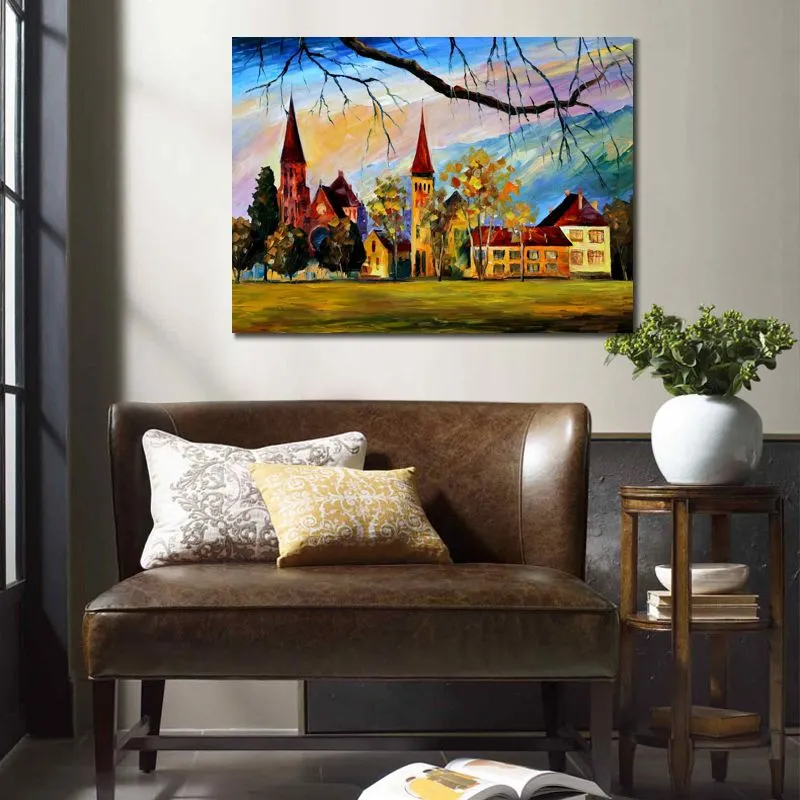 City Rhythms Wall Art on Canvas Interlaken Switzerland Handcrafted Contemporary Painting for Entryway