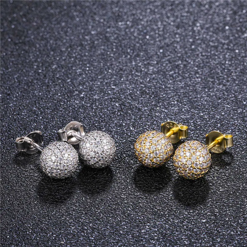 Gold Plated Brass Stud Earrings Iced Out Zircon Ball Stud Earring Diamond Clustered Beads Studs Earrings for Women Men