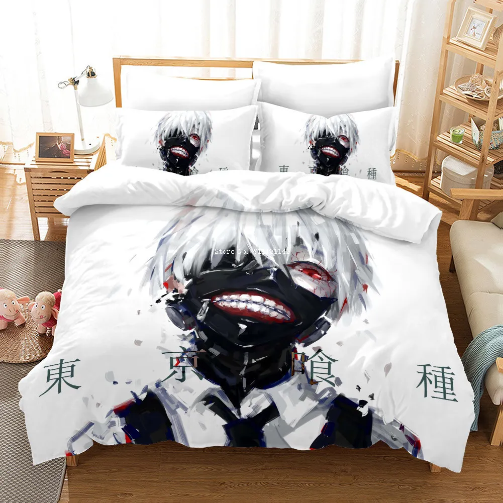 Sängkläder sätter skräck anime tokyo ghoul tryck sängkläder set vuxna barn tecknad täcke täcke kudde dubbel drottning stor storlek 230614