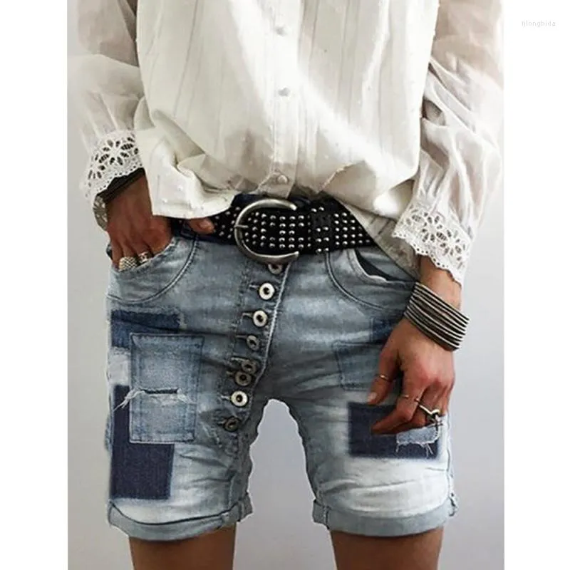 Jeans denim hög midja shorts kvinnors snäva överdimensionerade avslappnade sommar kort stretch blå vatten street retro byxor