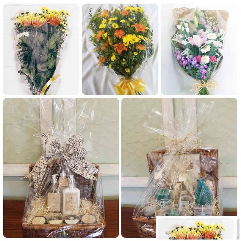 Carta Da Regalo 80X3000 Cm Involucro Di Cellophane Impermeabile Trasparente Rotolo Cestino Imballaggio Film Bouquet Per Regali Fai Da Te Cesti Fiori Artigianato Dhyzw