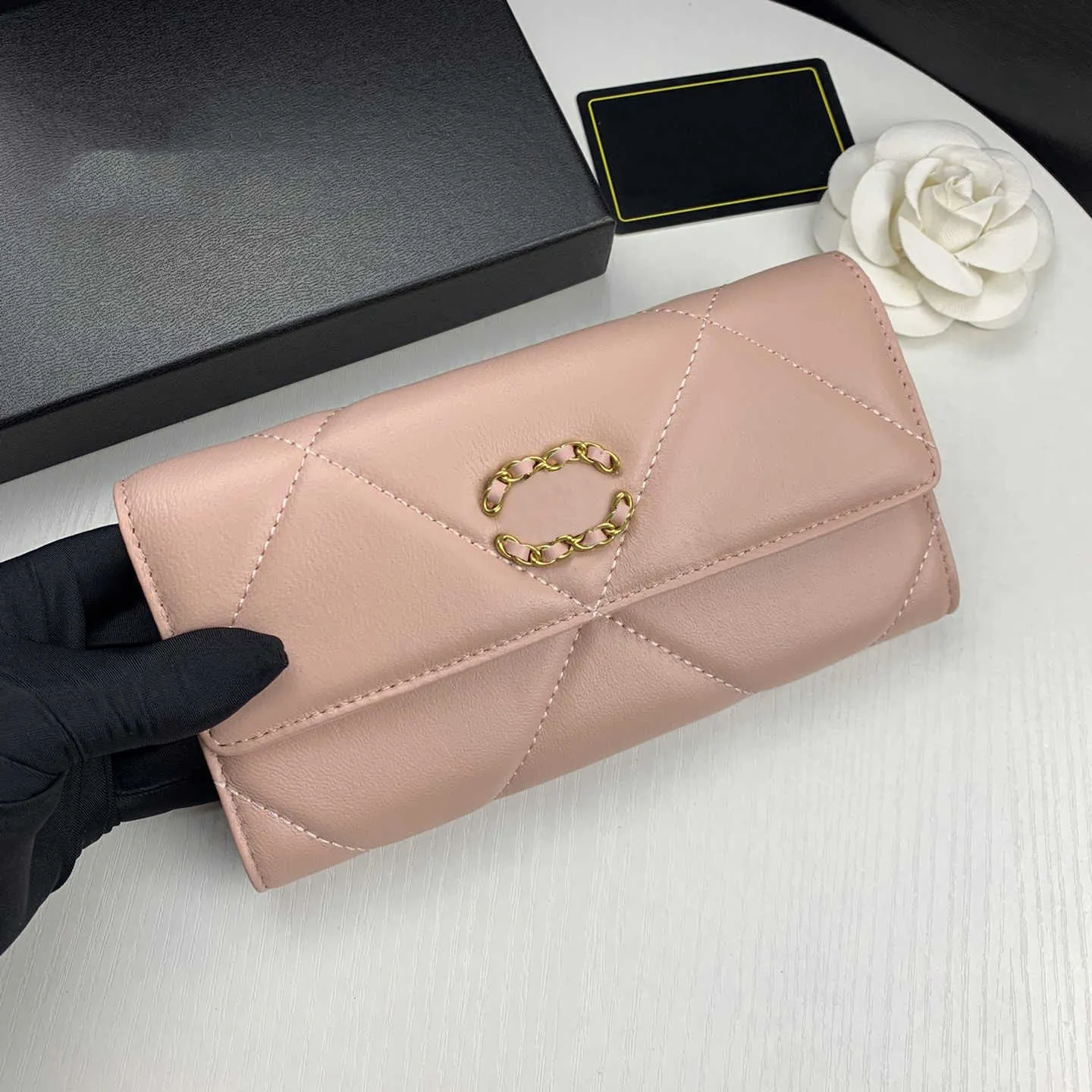 Portefeuille de styliste en cuir pour femmes, pochette classique à rabat en diamant, porte-monnaie de luxe pour cartes de crédit