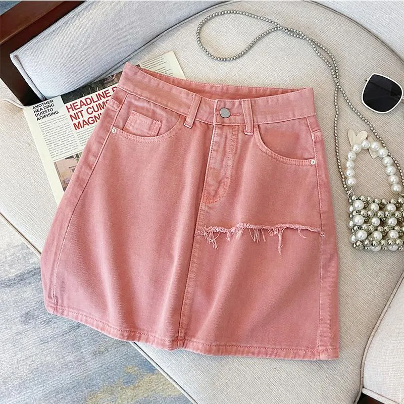Women's Jeans Summer Women Pink Denim Shorts Fashion Ladies Buttons High-waisted All-match A-line Short Pants Casual Pocket Bottoms