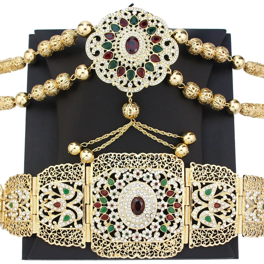 Łańcuchy brzucha słoneczne kolory złoty kolor marokowy biżuteria kaftan pasek ramię klatka piersiowa Kobiety Body Bride Akcesoria ślubne 230614
