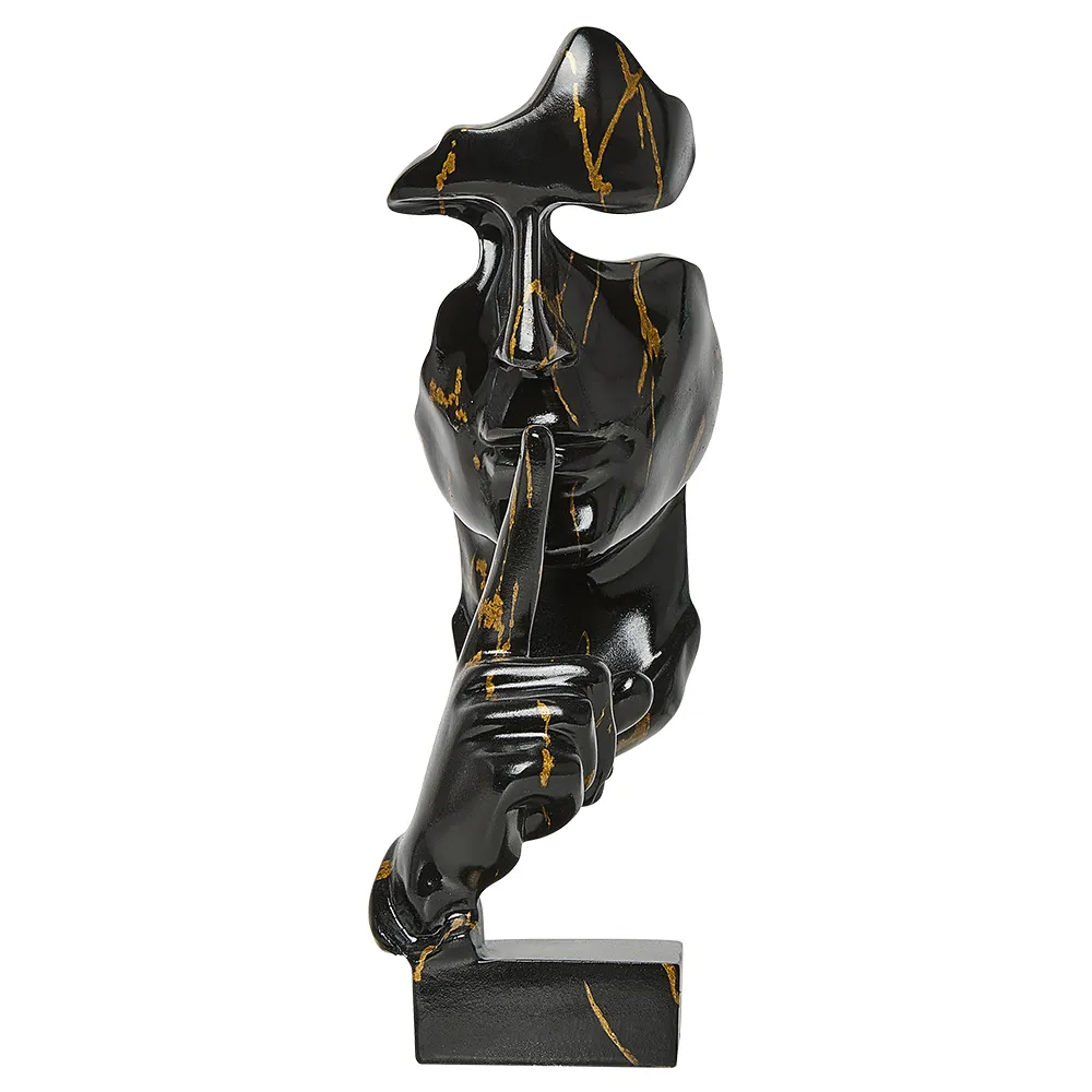 Dekoobjekte Figuren Kunstharz Silence Is Golden Mask Statue Abstrakte Ornamente Statuetten Skulptur Handwerk für Büro Vintage Dekoration 230614