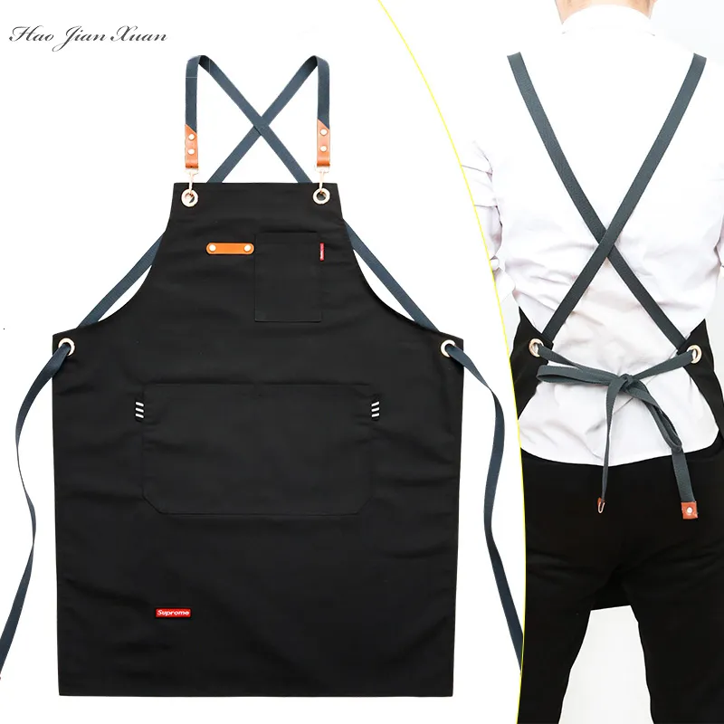 Tabliers Mode Unisexe Tablier De Travail Pour Hommes Toile Noir Tablier Bib Réglable Cuisine Cuisine Tabliers Pour Femme Avec Outil Poches 230614