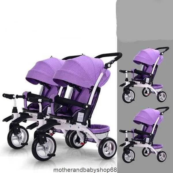 Twins Baby Side by Tricycle Fiets Kinderwagen 3 in 1 Kan Zitten en Liggen Splitsen van het Kind Rit Slaap Aanhangwagen Strollers03