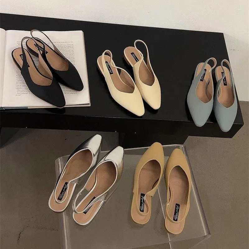 Sandalen Bailamos Vrouwen Flats Lage Hak Slingback Slip Op Ondiepe Muilezels Schoenen Puntschoen Vrouwelijke Kantoor Dame Werk Mujer