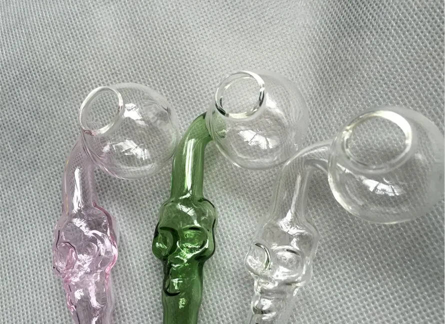 Colorful Handle Skull Smoking Pipe Glass Pipes Handle Curved Skull Glass Oil Burner Pipe 12cm Mini Smoking Tube