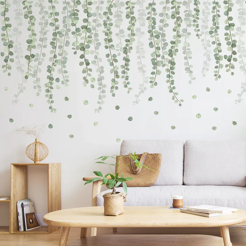 Nordyckie zielone liście naklejki ścienne do salonu w sypialni wystrój samoprzylepny winylowe naklejki na ścianę