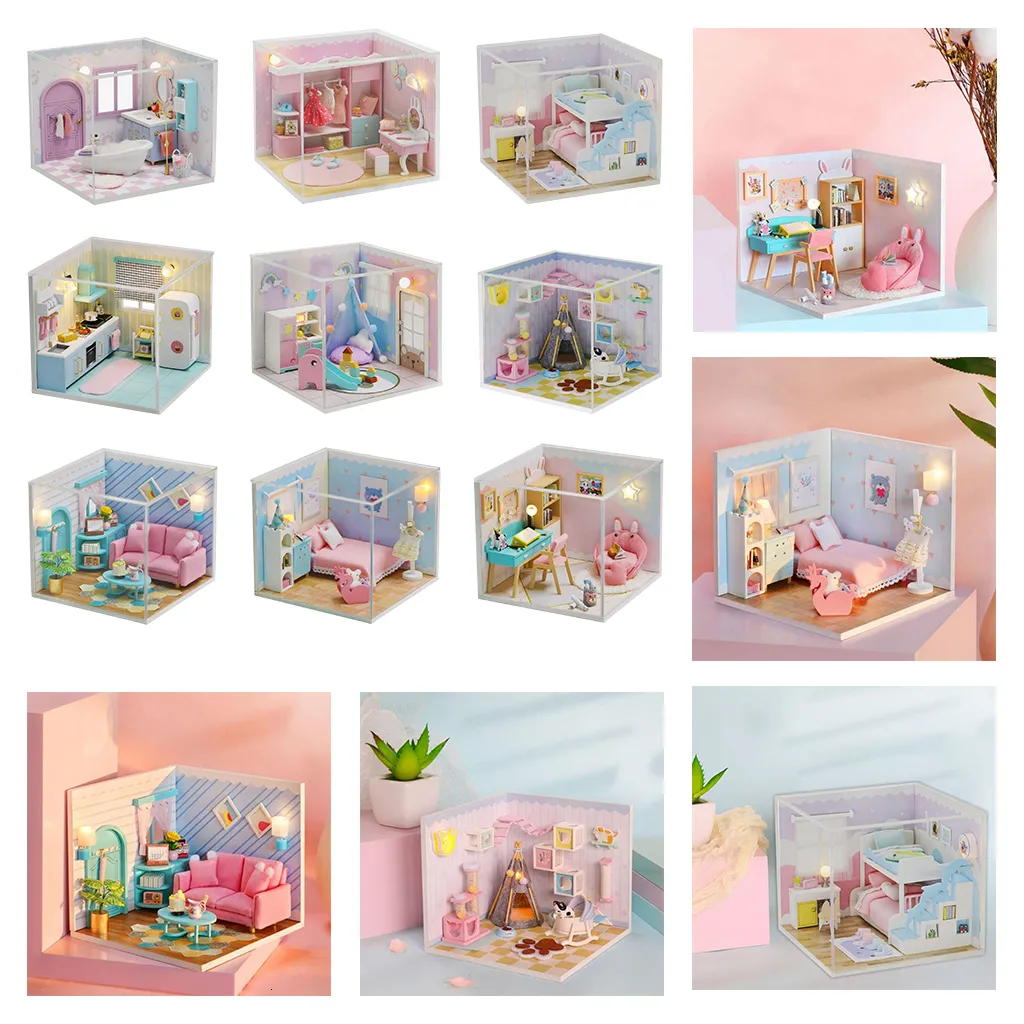Architecture/bricolage maison maison de poupée Miniature maison de poupées auto-assemblée ensemble de jeu cadeau de noël 230614