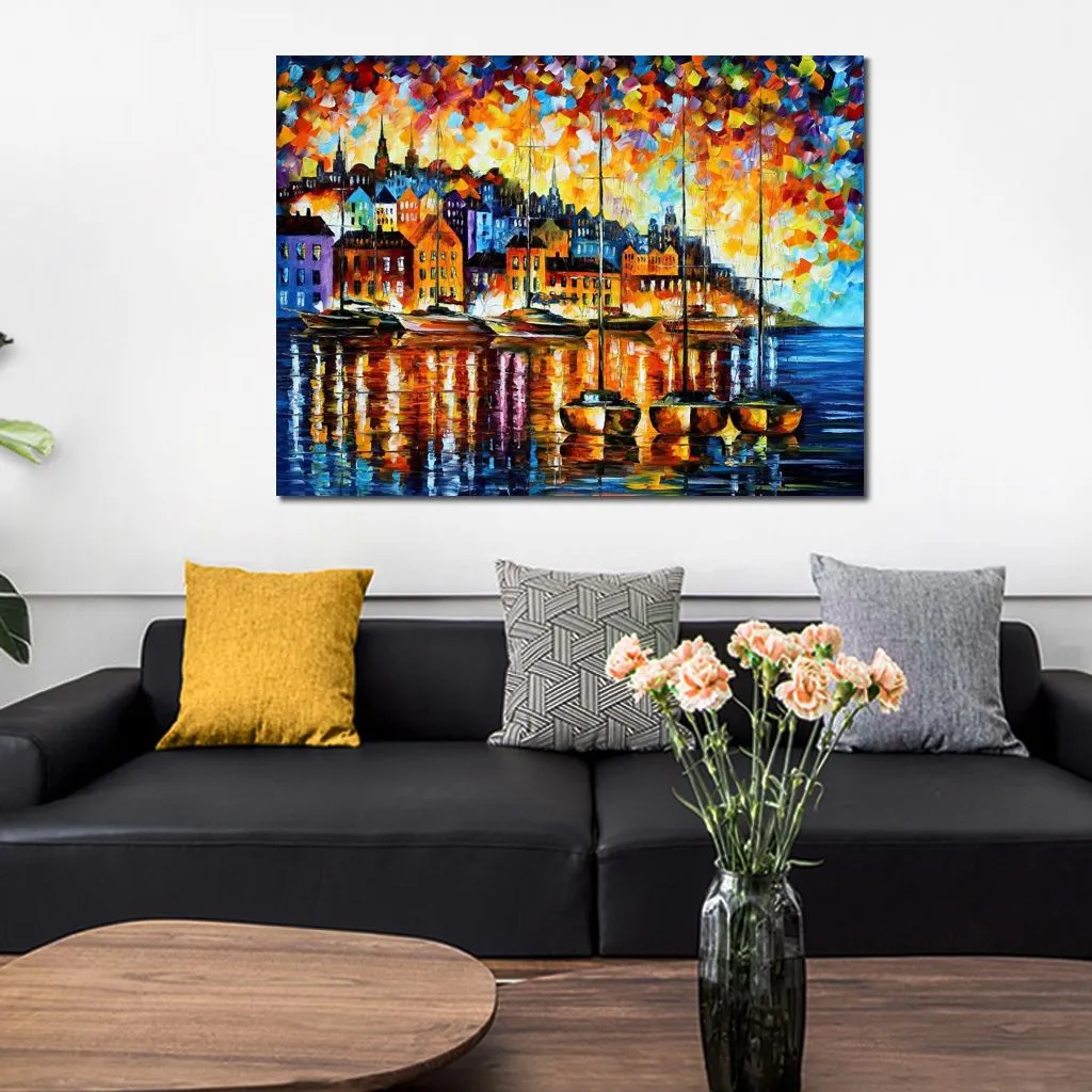 Beautiful Landscapes Canvas Art Harbor of Corsica Handmade Oil Painting for Bedroom Wall