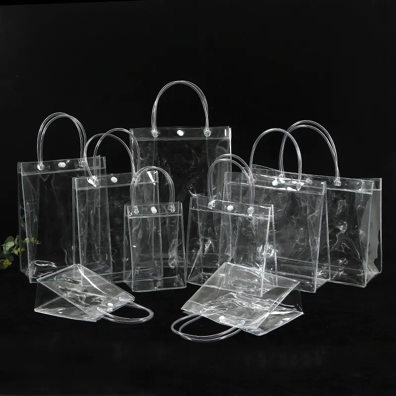 Present Wrap 1020pcslot Transparent mjuk PVC Gift Tote Packaging Påsar med handslingan klar plasthandväska Kosmetisk väska 230614