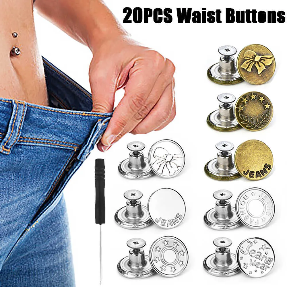 New 20PCS Jeans Waist Buttons Nail Free Adjustable Waist Extenders Buttons Detachable Clothing Pants Waist Buckle With Screwdriver