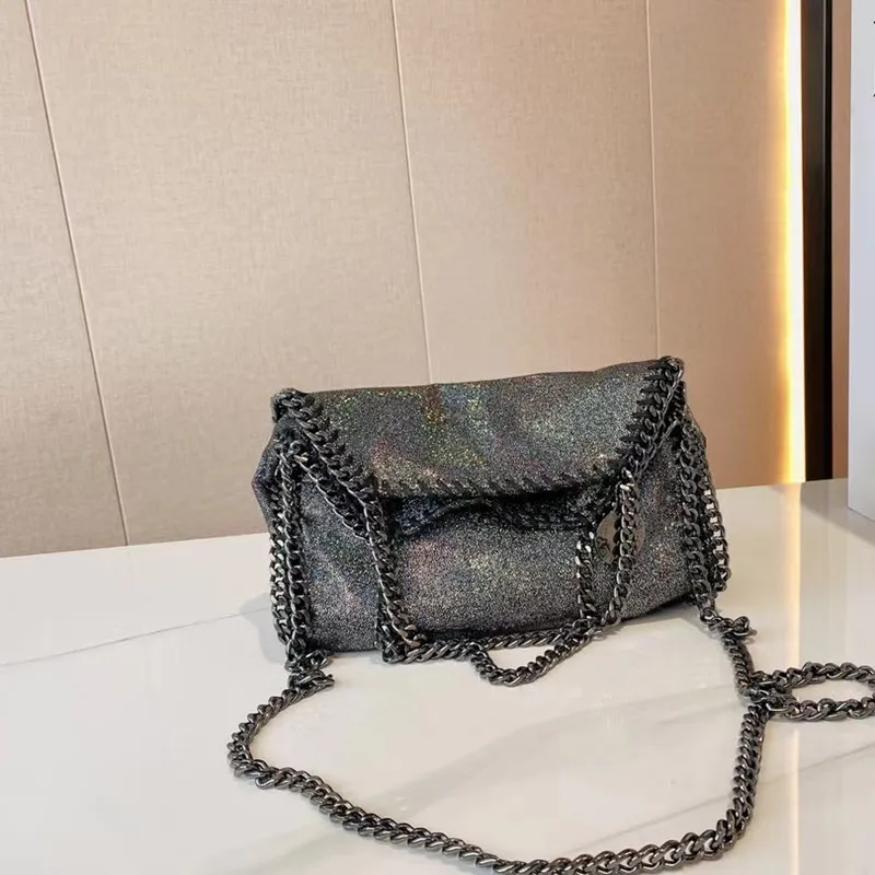 이브닝 백 디자이너 Stella McCartney Falabella 가방 미니 토트 여성 금속 슬리버 검은 작은 쇼핑 패션 여성 핸드백 고품질