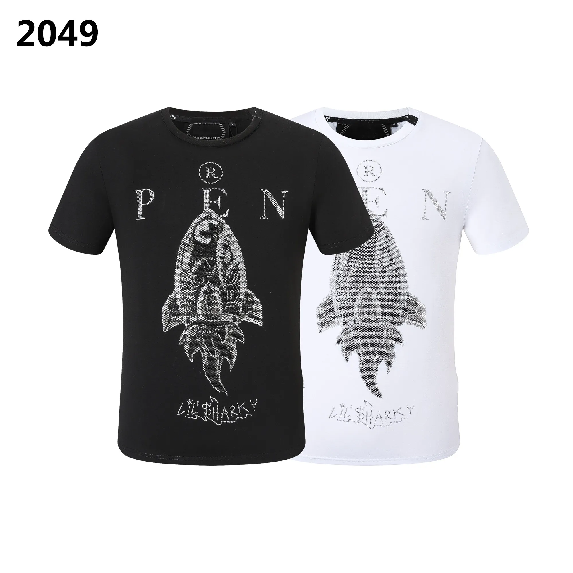 Phillip Plain Sommer Herren Totenkopf Strass T-Shirt Perlen Modedesigner Herren T-Shirt Top qp Brief Stickerei Herren Damen Kleidung Kurzarm T-Shirt 2049
