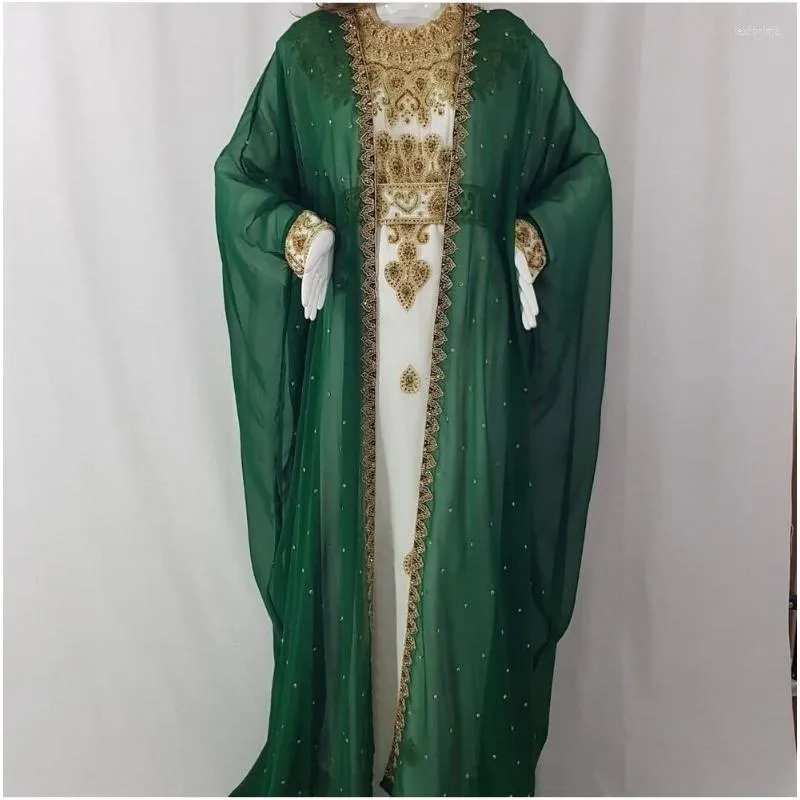 Etnische Kleding Groene Kaftans Farasha Abaya Dubai Marokko Zeer Fancy Dress Europese en Amerikaanse modetrend