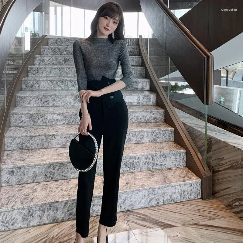Women's Two Piece Pants Arrival High Quality Comfortable Women Sets Slim Shining T-shirt And Long Work Style Elegant Pieces